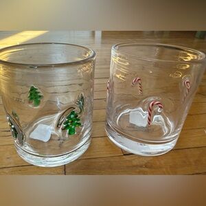 World market Christmas candy cane and Christmas tree icon glass cup set